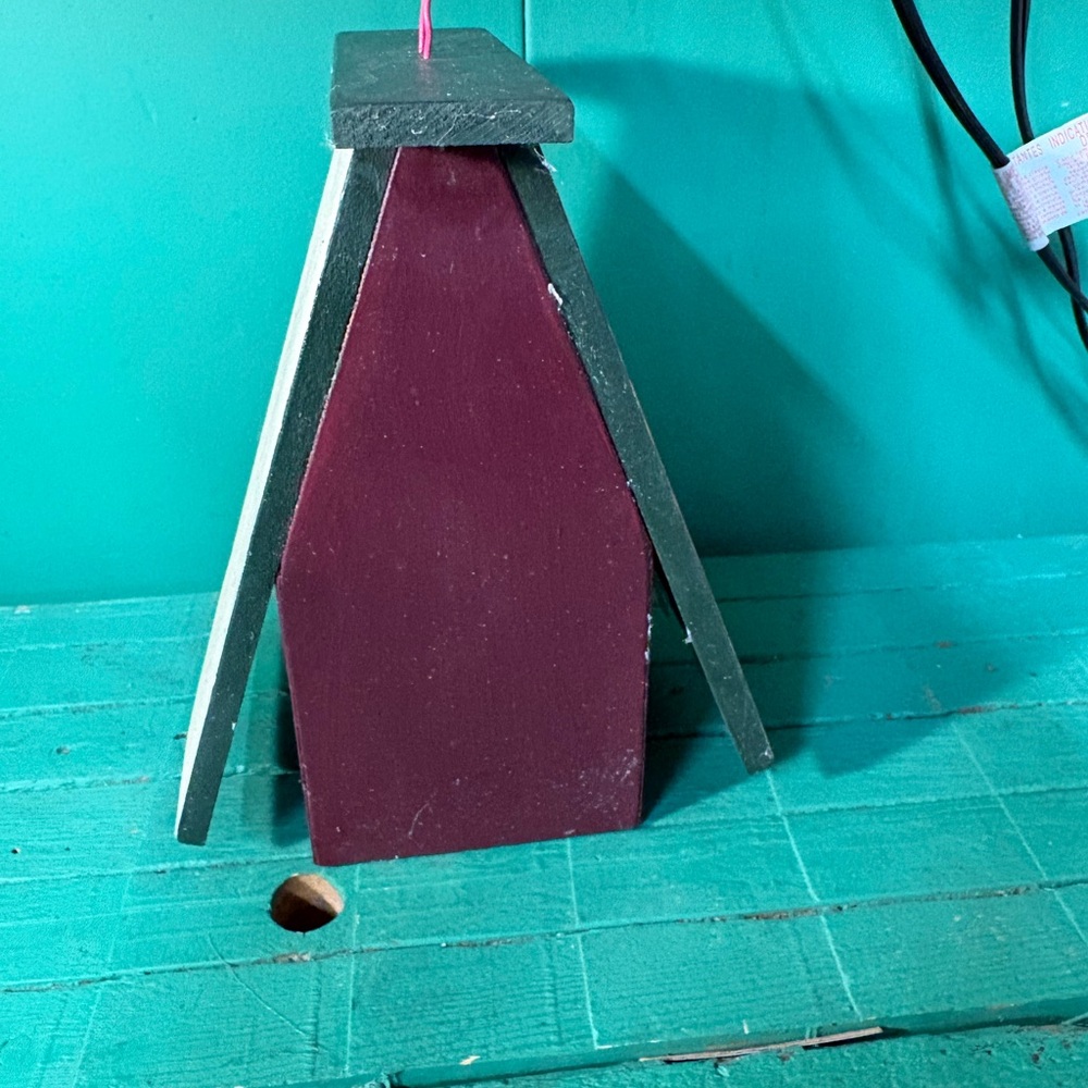 Unbranded Maroon Hand-Painted Birdhouse with Olive Trim - Picture 5 of 10